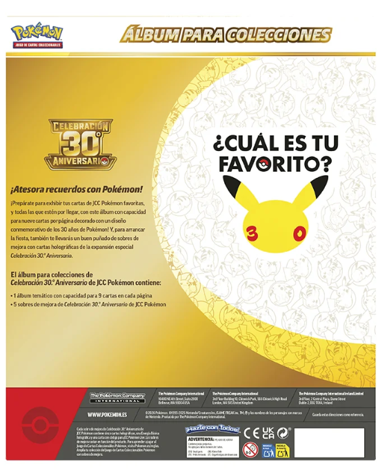 Álbum para Colecciones 30 Aniversario Pokémon - caja trasera