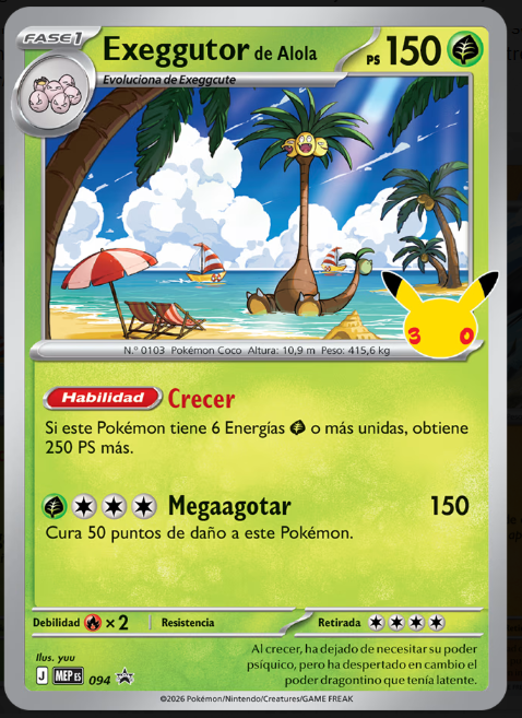 Carta promo holográfica Exeggutor de Alola 30 Aniversario