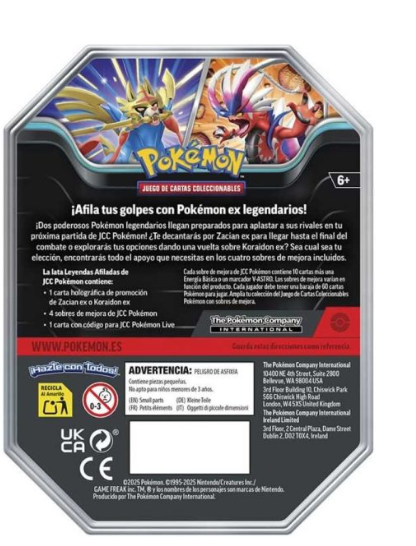 Lata Slashing Legends EX ZACIAN & KORAIDON TIN POKEMON TCG (ESPAÑOL)