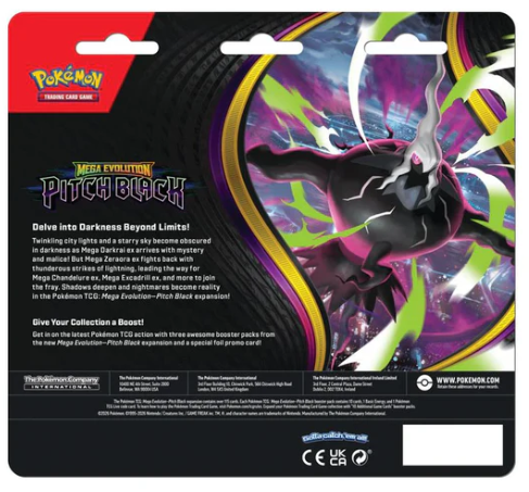 Blister 3 Sobres de Mejora + Carta Promo — Megaevolución Oscuridad Absoluta (Preventa)