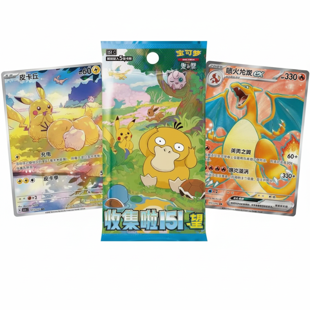 Collect 151 Hope cartas Psyduck Pikachu Charizard fondo blanco