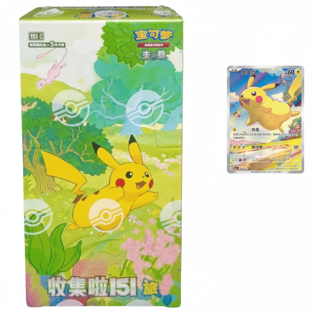 Collect 151 Journey Caja con carta Pikachu fondo blanco