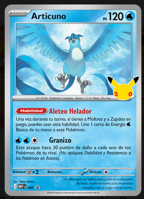 Carta promo Articuno 30 Aniversario