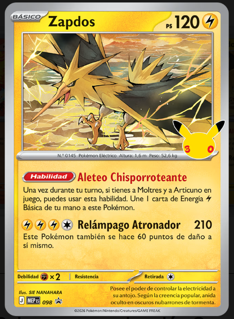 Carta promo Zapdos 30 Aniversario